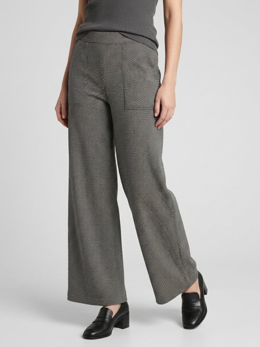 Max Studio Ponte Wide Leg Pants L Black Cream Printed NWT